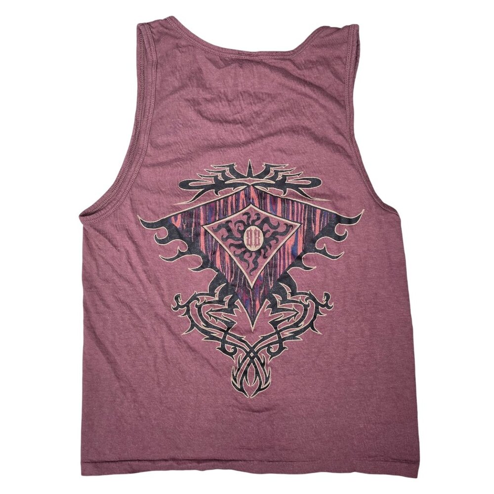 Vintage Bugle Boy Mens Medium Tank Top 100% Cotton Burgundy Aztec Graphic Muscle